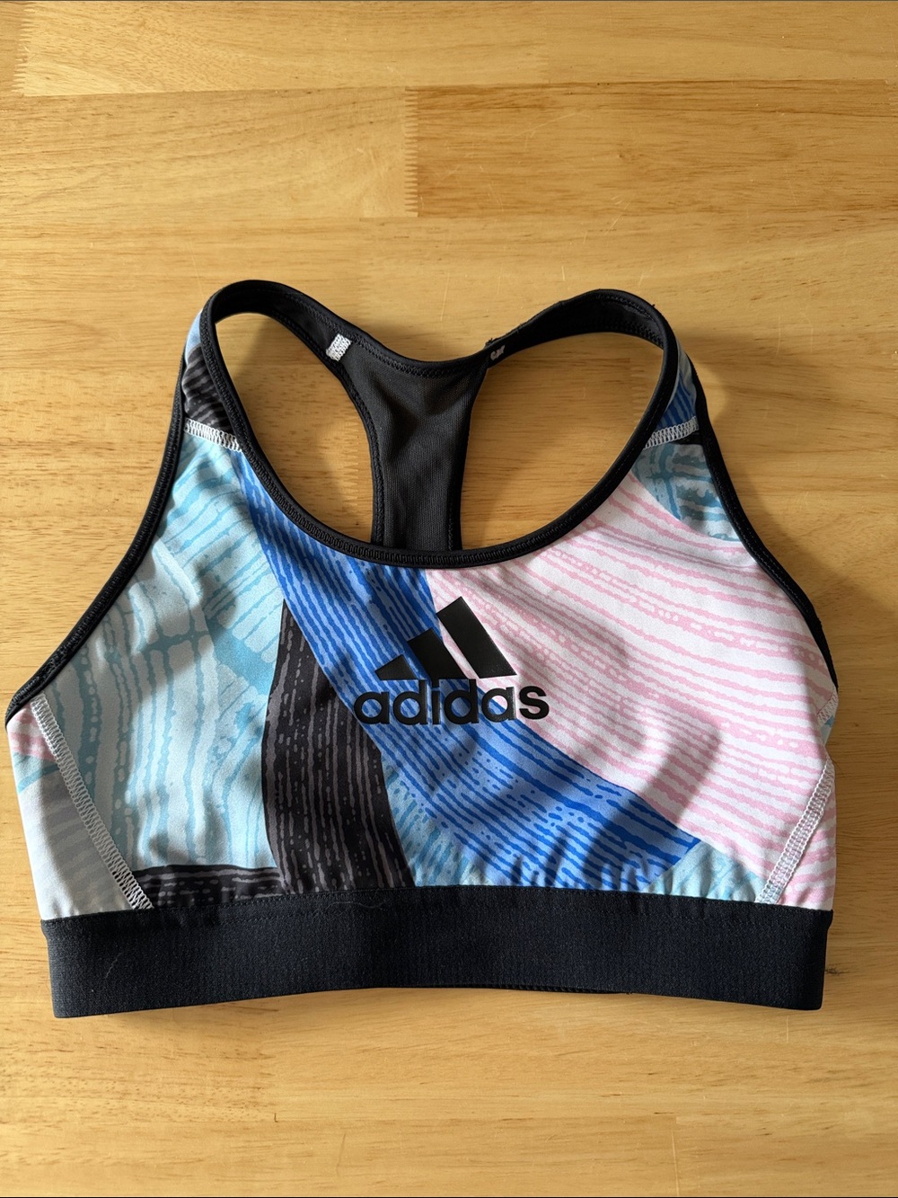 adidas Multicolor Blue Pink Abstract Racerback Sports Bra